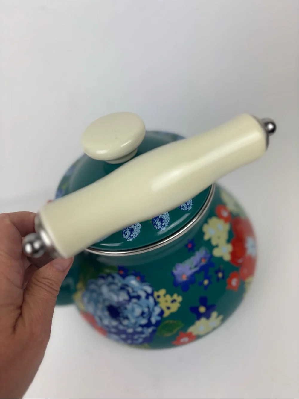 Pioneer Woman Teal Floral Enamel Tea Kettle-EUC-RARE color!